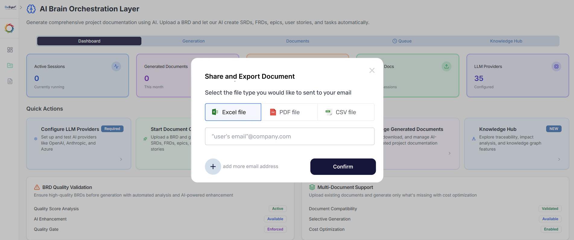 Download document format selection with PDF and DOCX export options